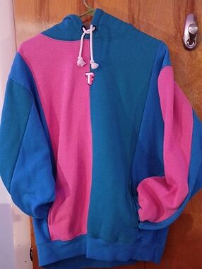Teddy Fresh Colorblock Bubble Gum, Blue And Teal Plush Hooded Sweatshirt
